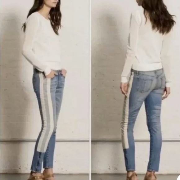 Rag & Bone Racer Relay Denim‎ Jeans Size 26 Blue White Stripes Skinny Low Rise - Picture 2 of 8